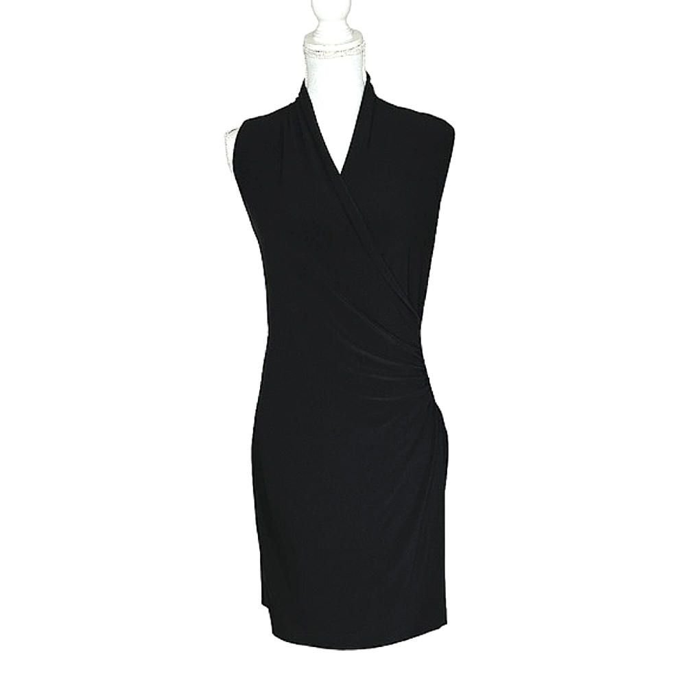 Norma Kamali black wrap style sleeveless dress size M